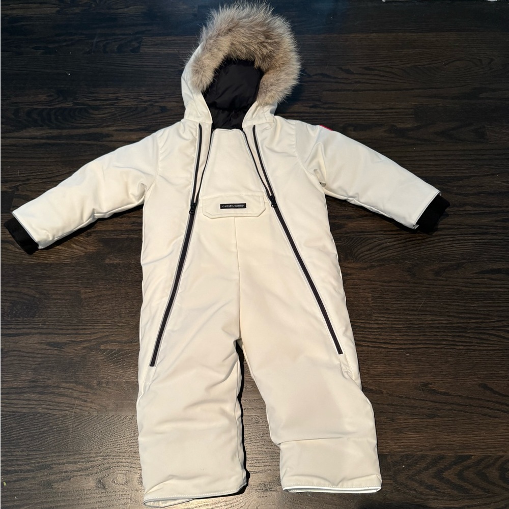 Brand new, never worn white Canada Goose snow suit